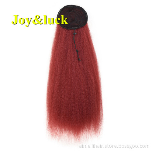 Wholesale Price Wigs Black In Afro Kinky Straight Ponytail Hairpieces With Elastic Band Comb Drawstring Ponytail Hair Extension